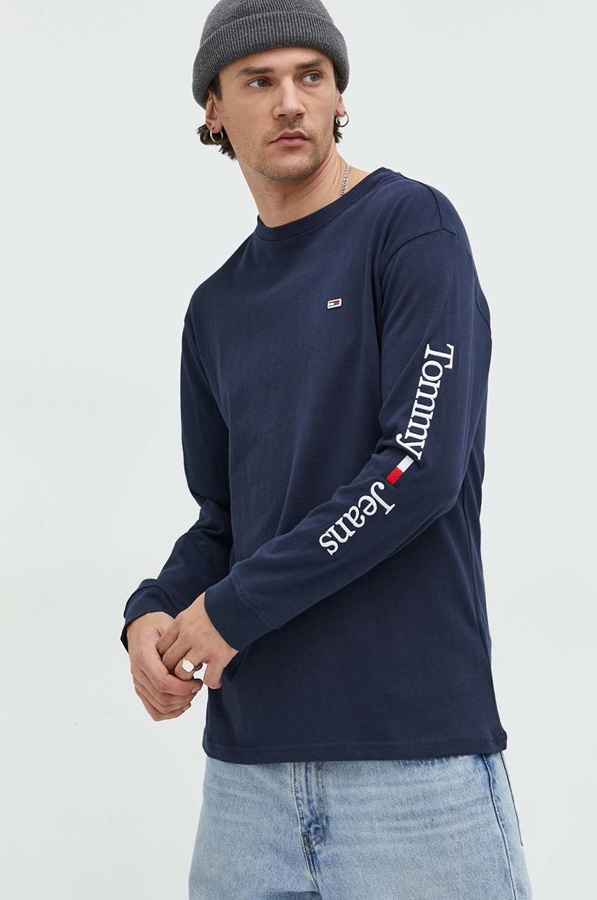 

Памучна блуза с дълги ръкави Tommy Jeans в тъмносиньо с изчистен дизайн, Тъмносин