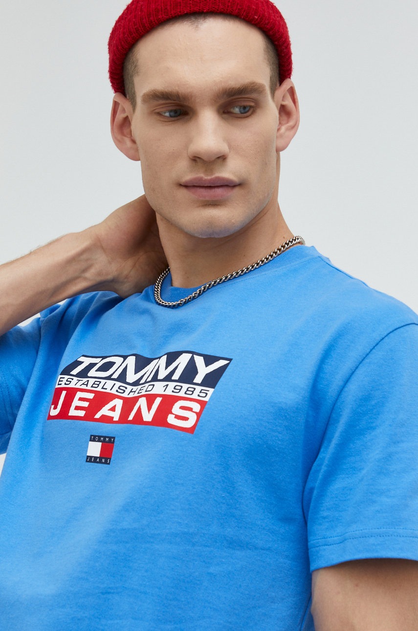

Памучна тениска Tommy Jeans с принт, Син