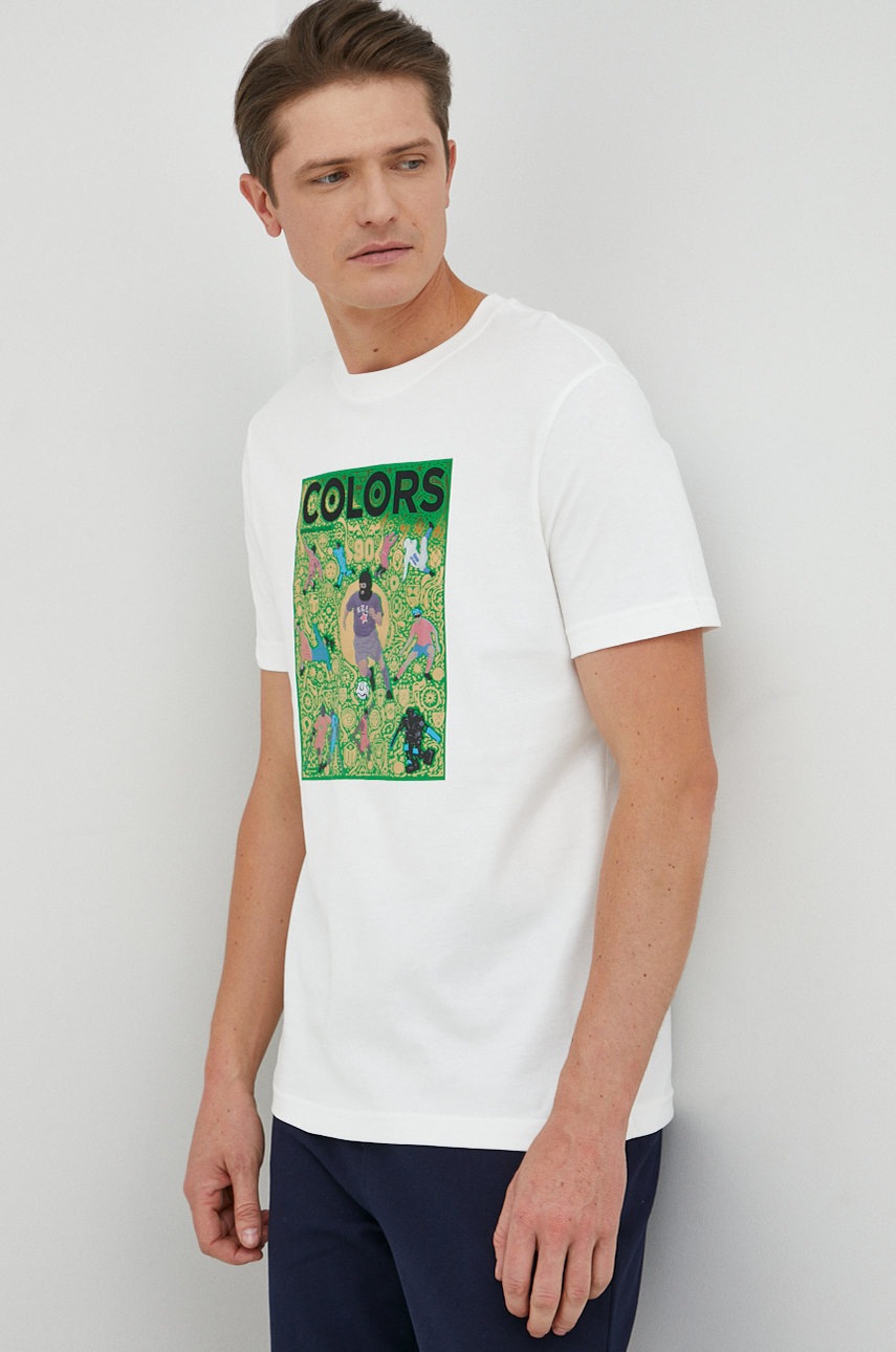 

Памучна тениска United Colors of Benetton в бяло с принт, Бял