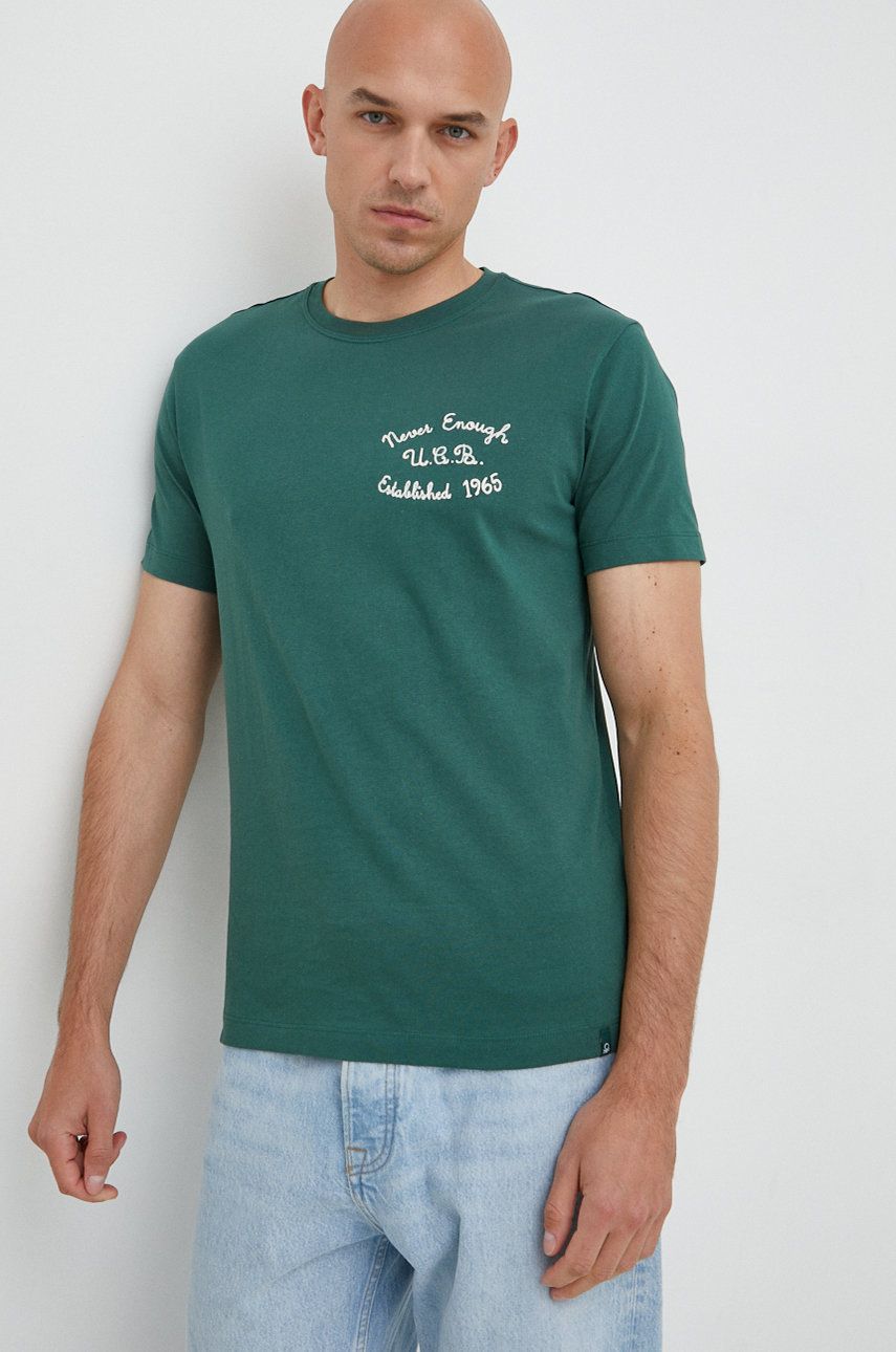 Bavlněné tričko United Colors of Benetton zelená barva, s aplikací - zelená -  100% Bavlna