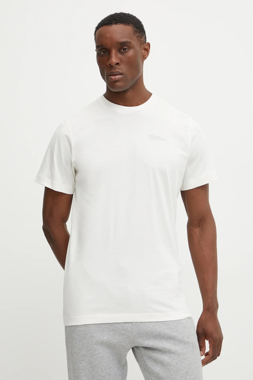 Jack Wolfskin tricou din bumbac Essential culoarea bej, neted, 1808382 Jack Wolfskin tricou din bumbac Essential culoarea bej, neted, 1808382