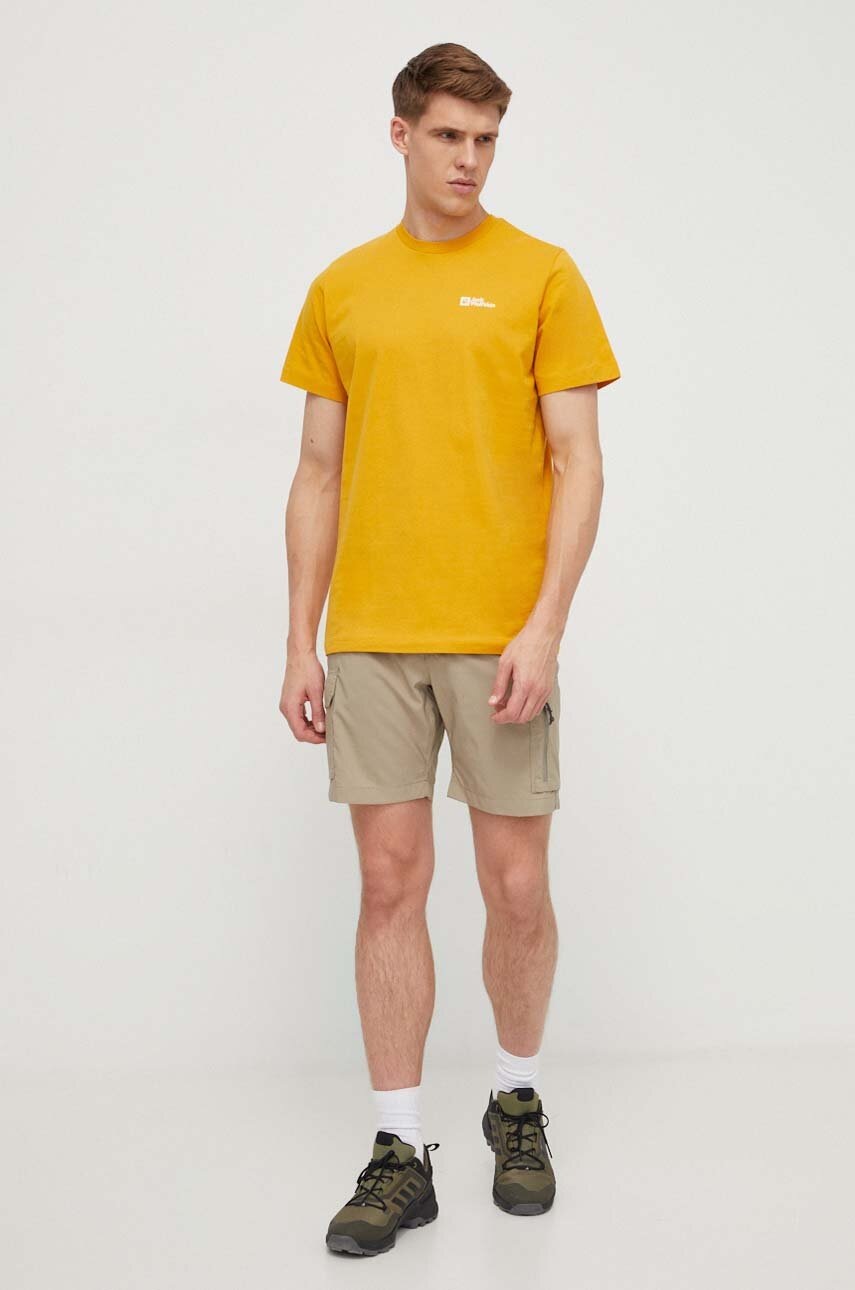 Βαμβακερό μπλουζάκι Jack Wolfskin Essential χρώμα: κίτρινο, 1808382 φωτογραφία