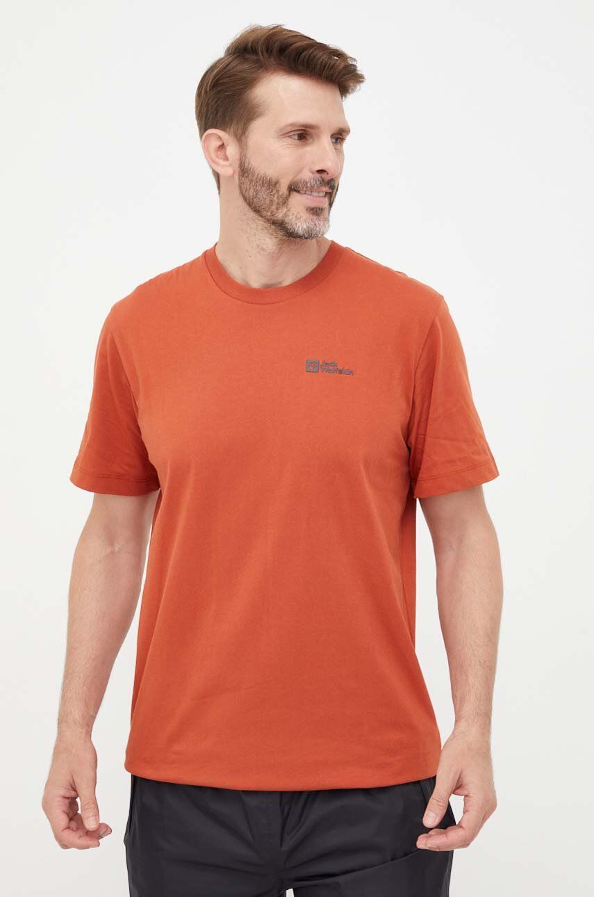 E-shop Bavlněné tričko Jack Wolfskin červená barva