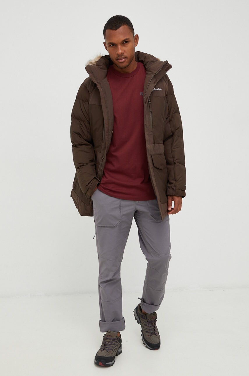 

Бавовняна футболка Jack Wolfskin колір бордовий з принтом
