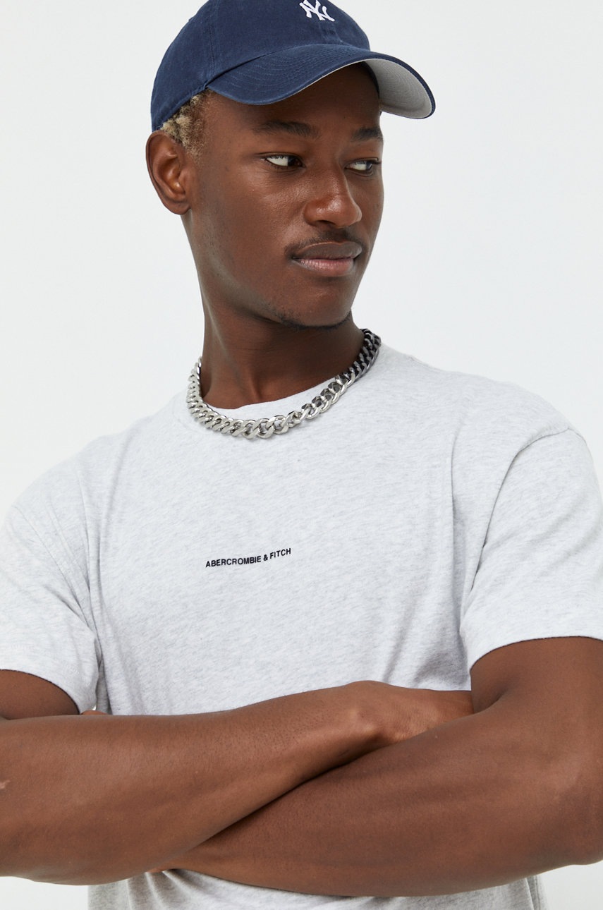 

Памучна тениска Abercrombie & Fitch в сиво с изчистен дизайн, Сив