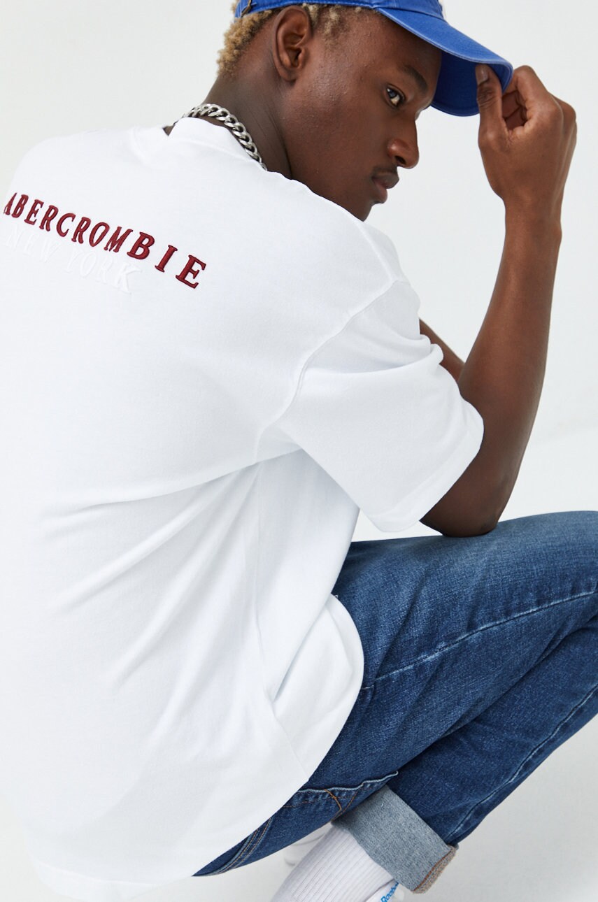 Abercrombie & fitch tricou din bumbac culoarea alb, neted