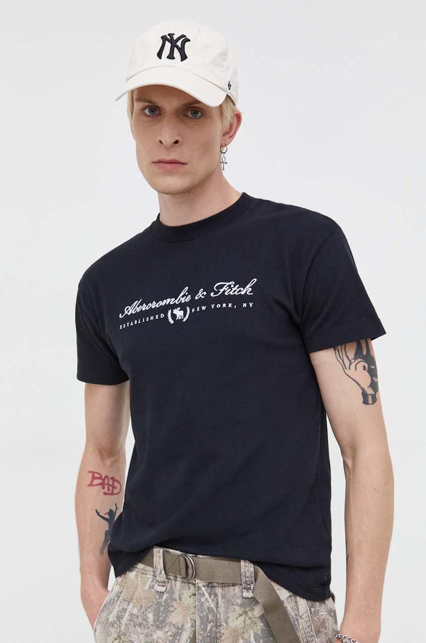 Bavlněné tričko Abercrombie & Fitch černá barva - černá -  100% Bavlna