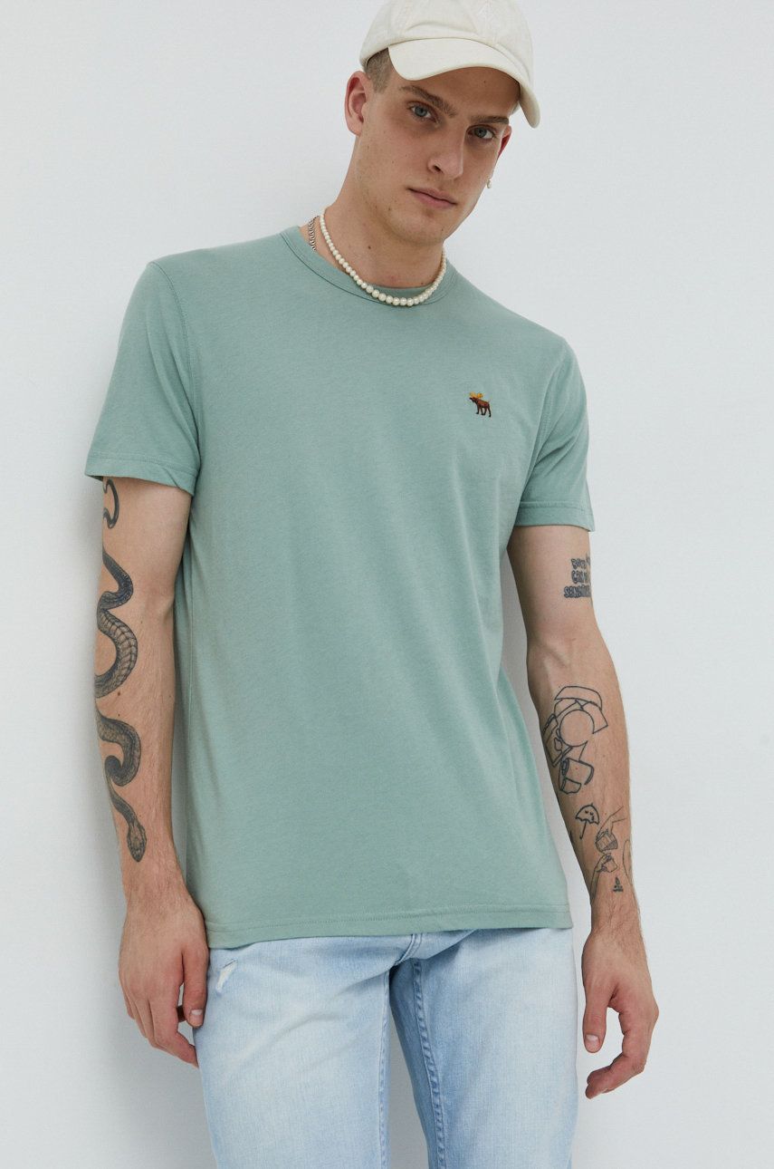 Abercrombie & Fitch t-shirt męski kolor zielony gładki