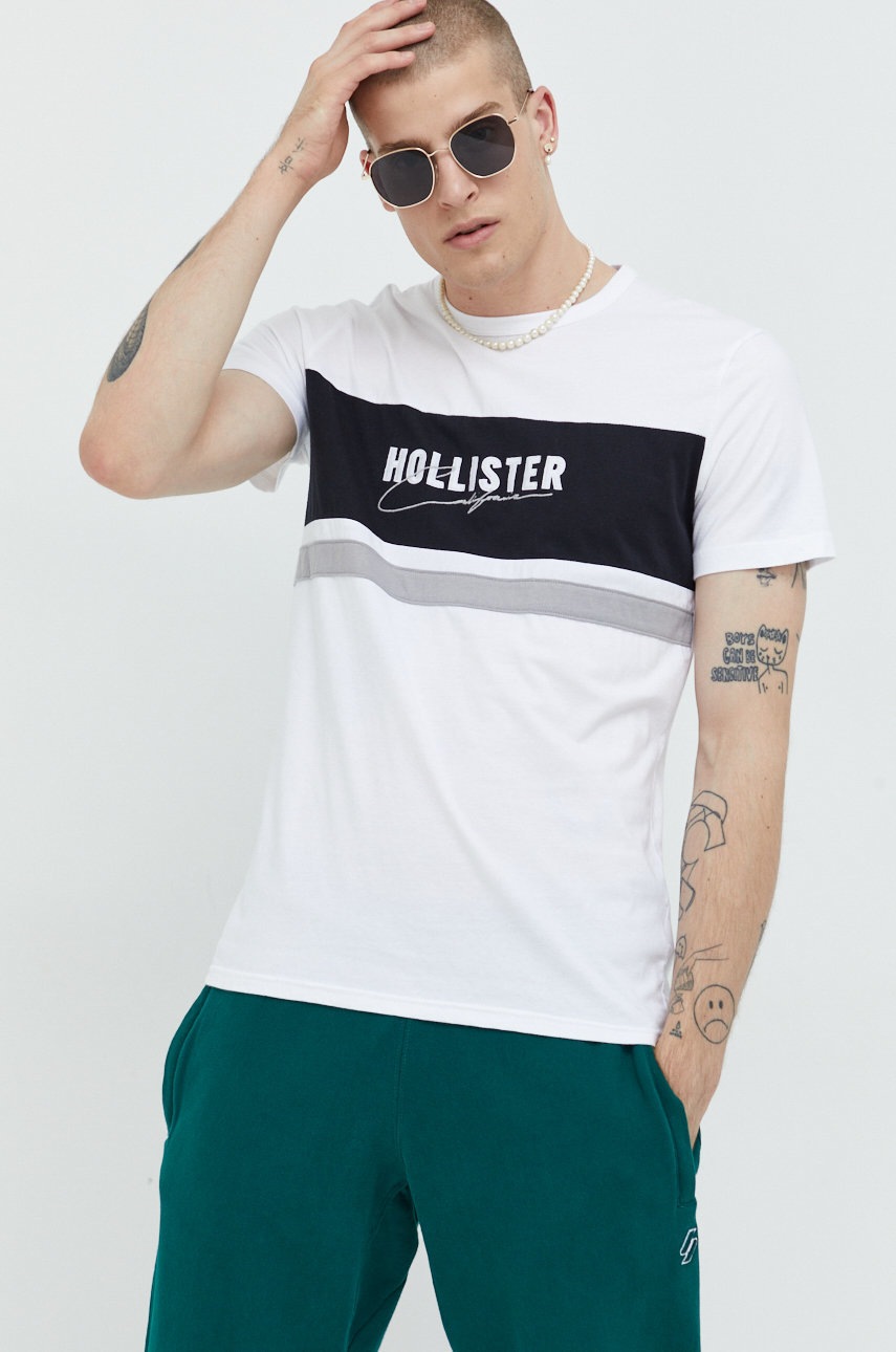 

Памучна тениска Hollister Co. в бяло с апликация, Бял