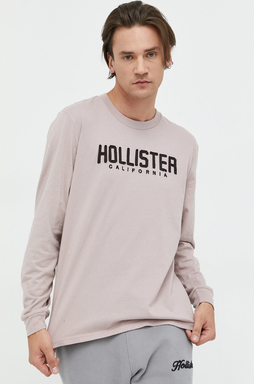 Hollister co. longsleeve din bumbac culoarea violet, cu imprimeu