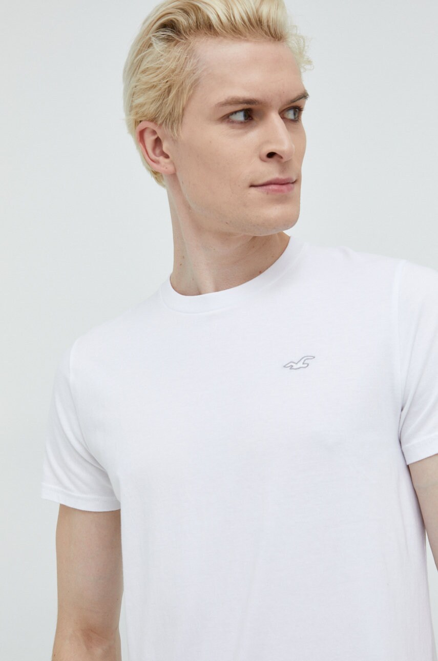 

Памучна тениска Hollister Co. в бяло с изчистен дизайн, Бял