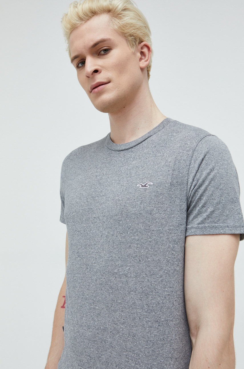 Hollister co. tricou barbati, culoarea gri, neted