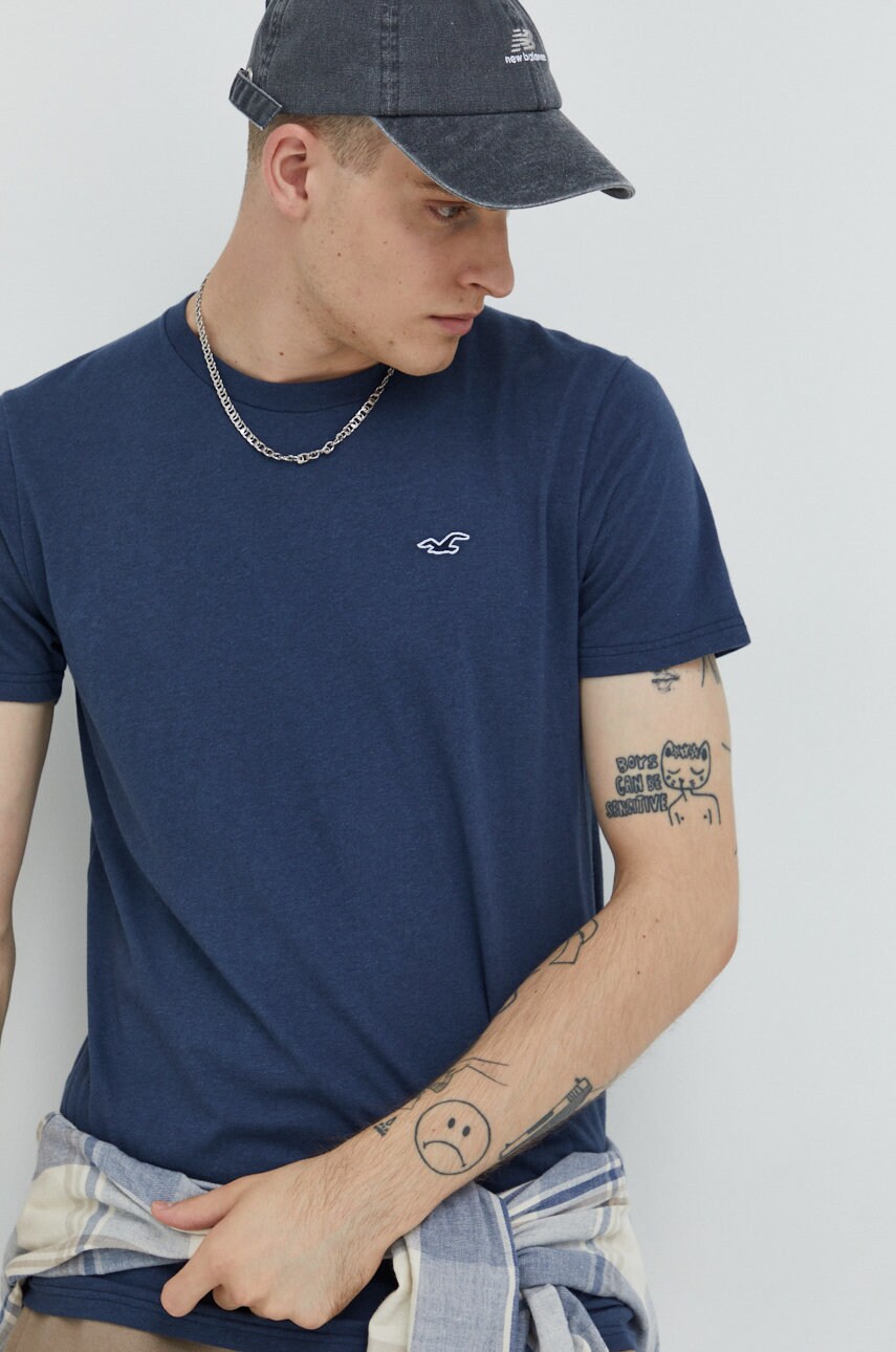 Hollister co. tricou barbati, culoarea albastru marin, neted