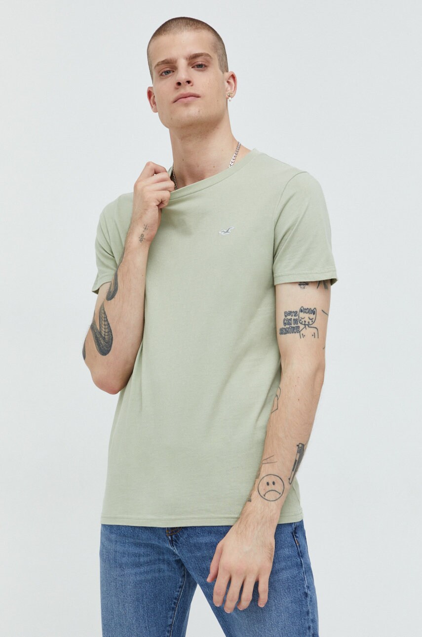 Hollister co. tricou din bumbac culoarea verde, neted