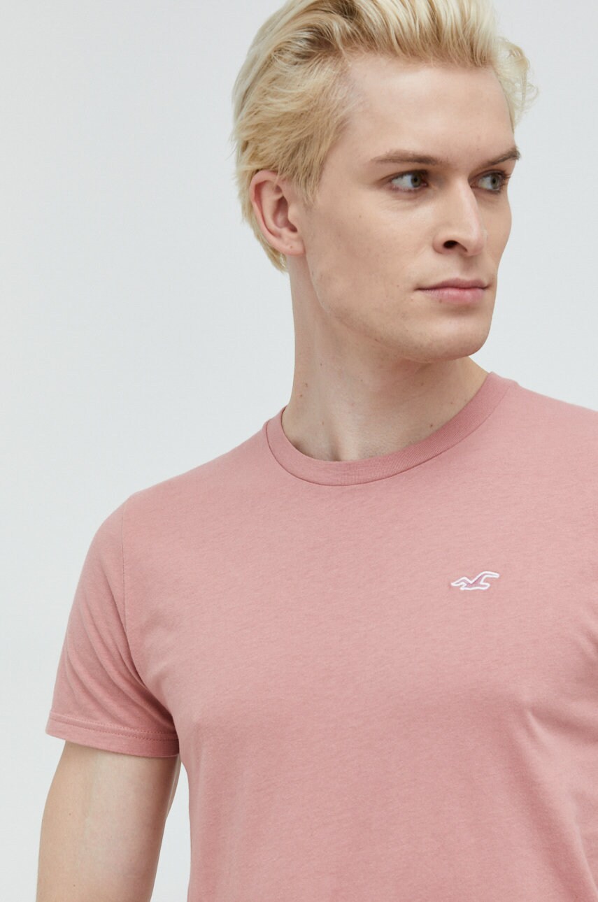 Hollister co. tricou din bumbac culoarea roz, neted