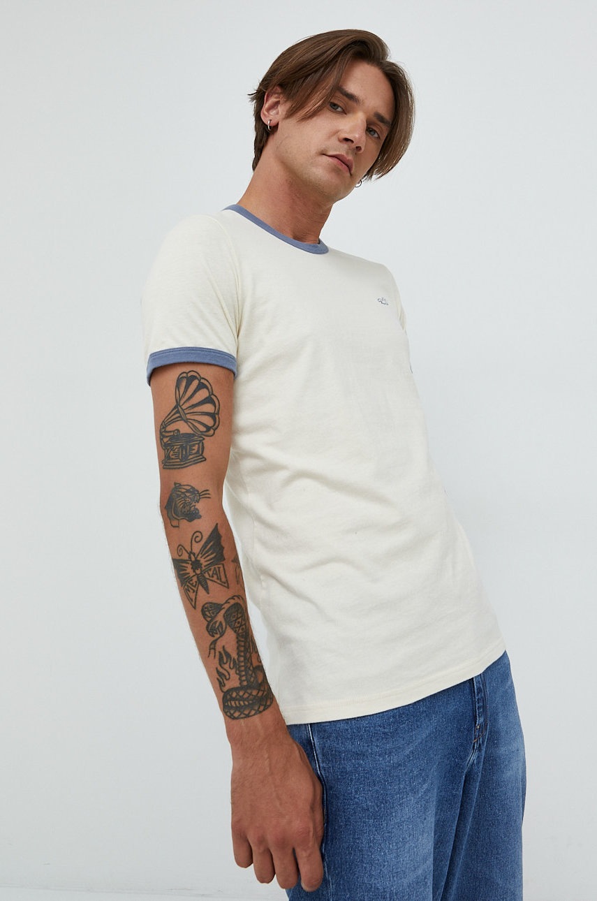 Hollister co. tricou din bumbac culoarea bej, cu imprimeu