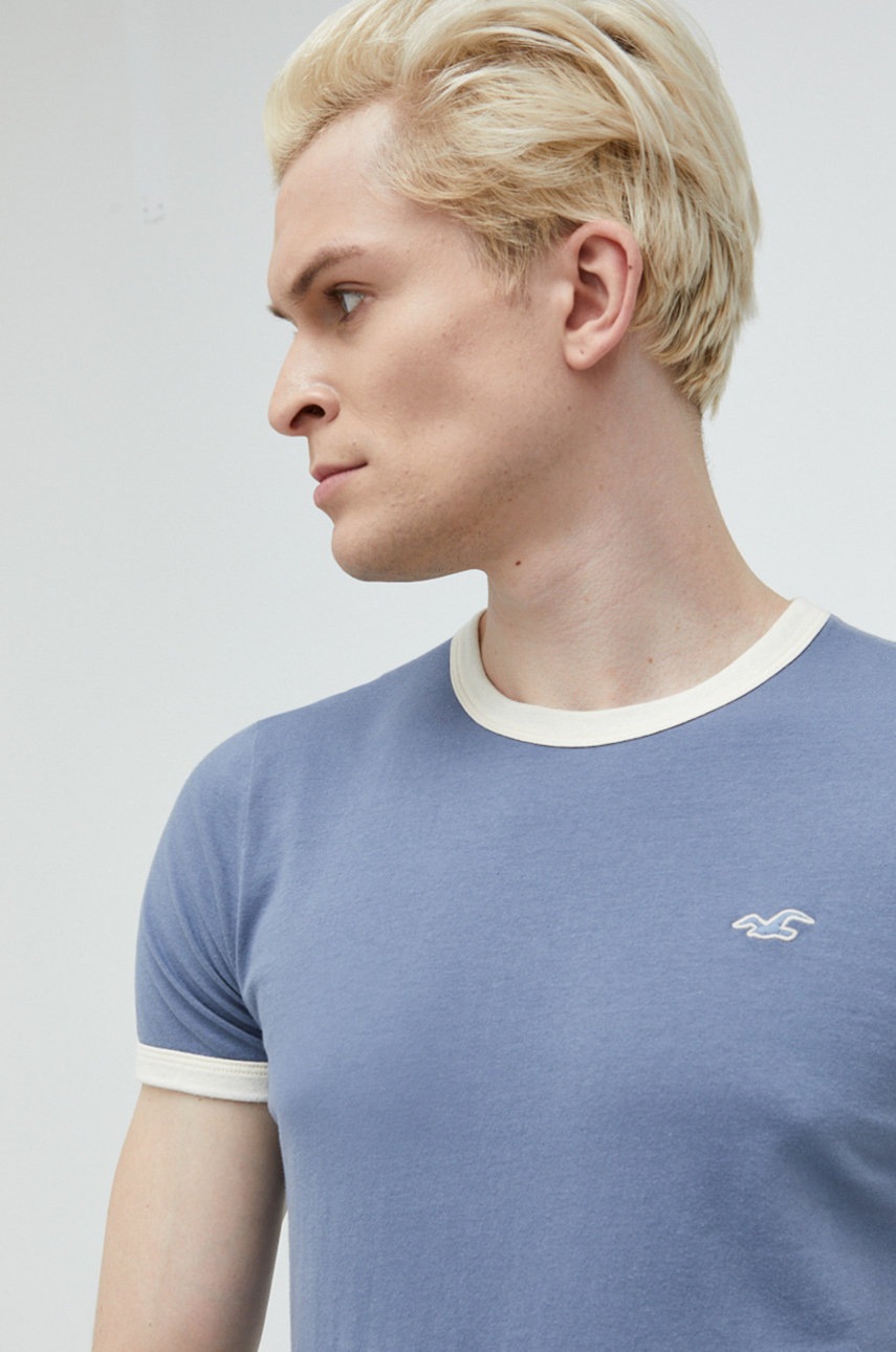 Hollister co. tricou din bumbac culoarea gri, neted