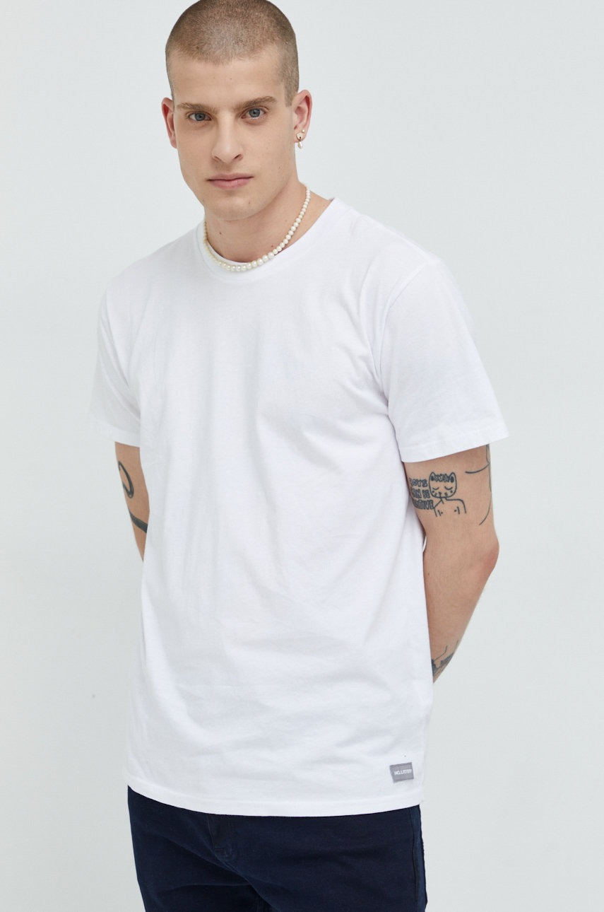 Hollister Co. tricou din bumbac (3-pack) culoarea alb, neted