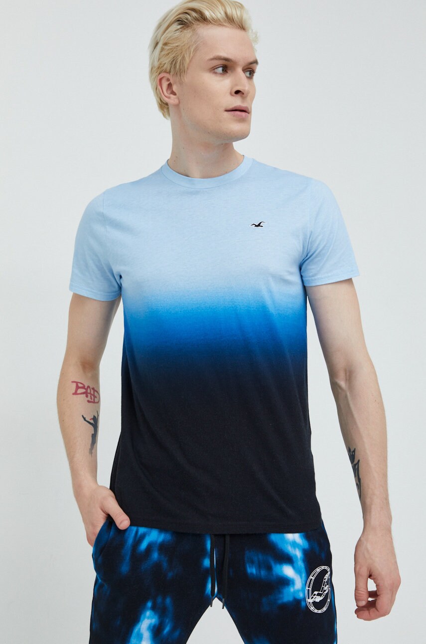Hollister co. tricou din bumbac culoarea albastru marin, neted