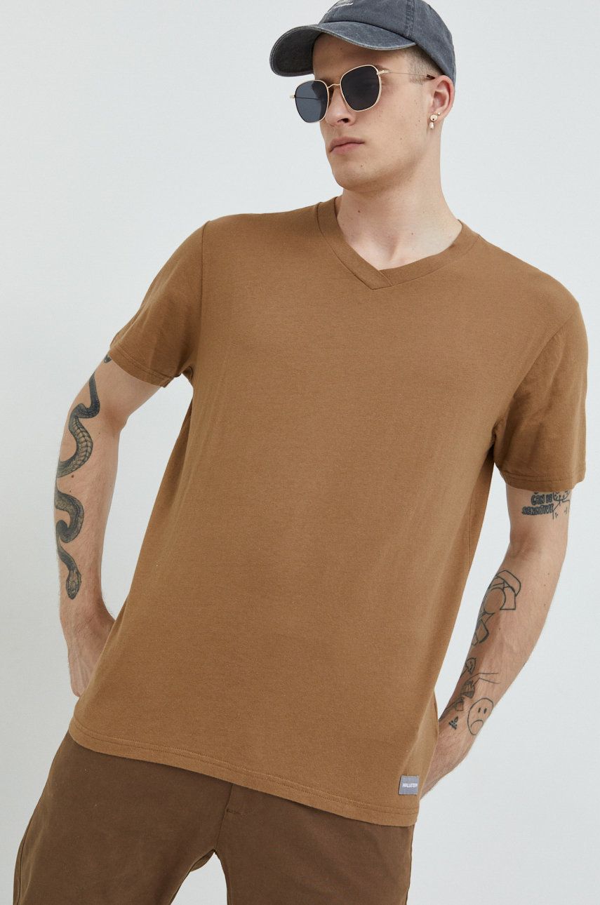 Bavlněné tričko Hollister Co. béžová barva - béžová -  100% Bavlna