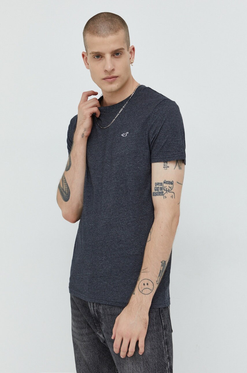 Hollister co. tricou barbati, culoarea gri, melanj