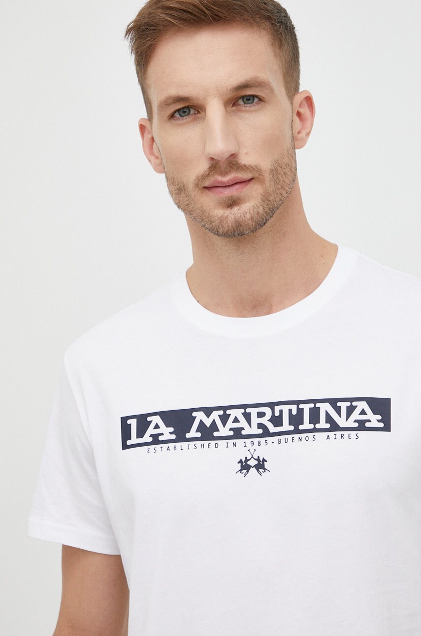 La martina tricou din bumbac culoarea alb, cu imprimeu