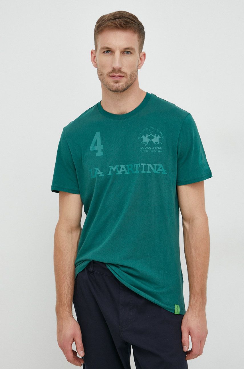 La Martina tricou din bumbac culoarea verde, cu imprimeu answear.ro imagine noua