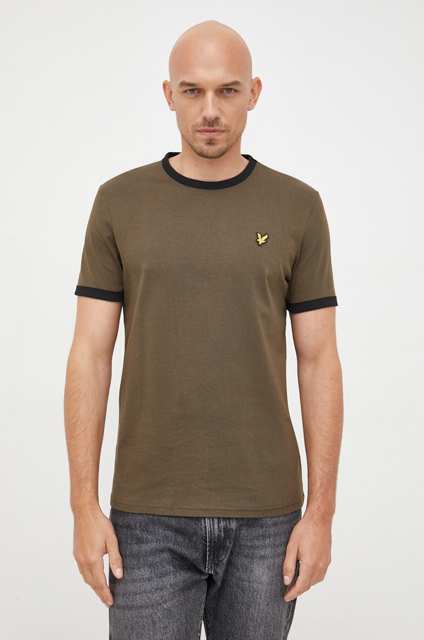 

Памучна тениска Lyle & Scott в зелено с изчистен дизайн, Зелен