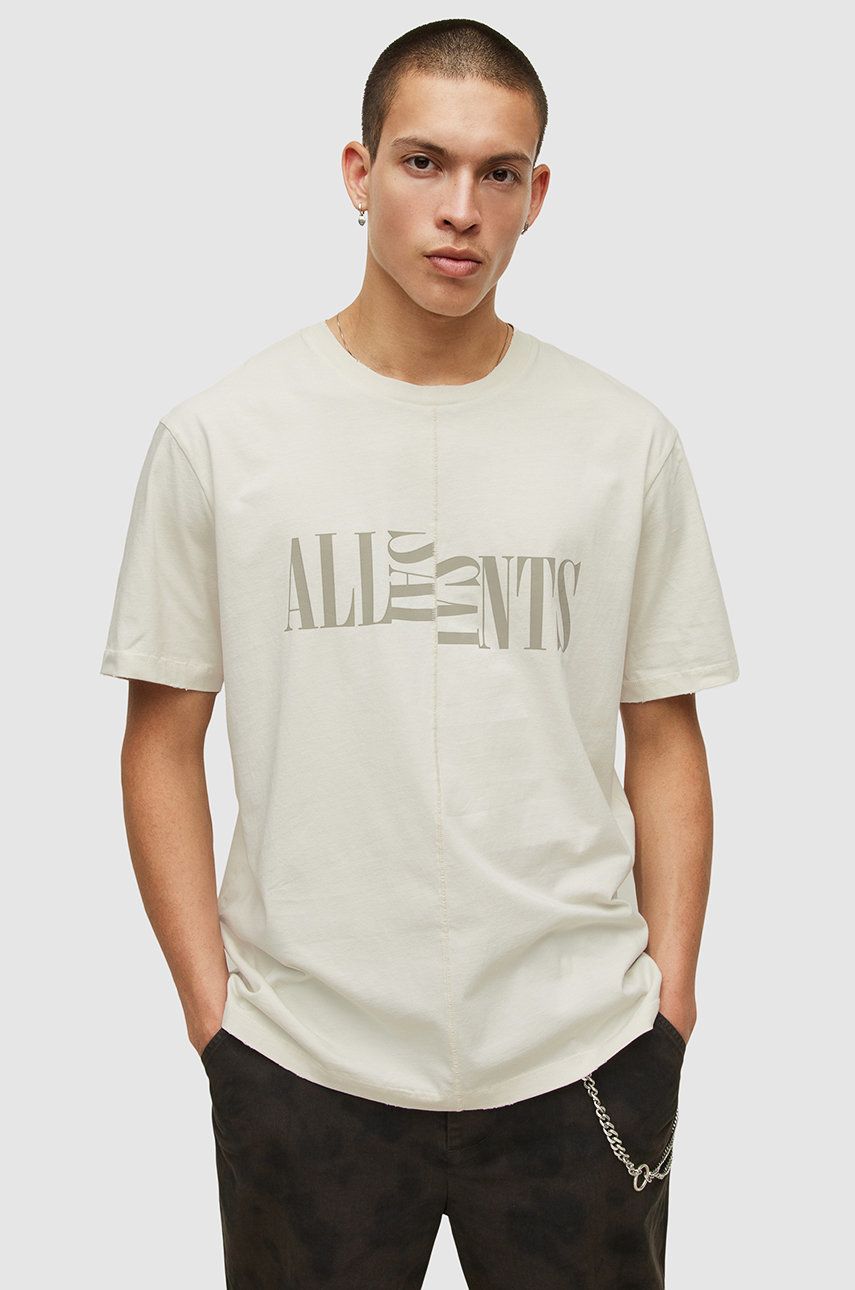 AllSaints tricou din bumbac culoarea bej, cu imprimeu AllSaints imagine noua