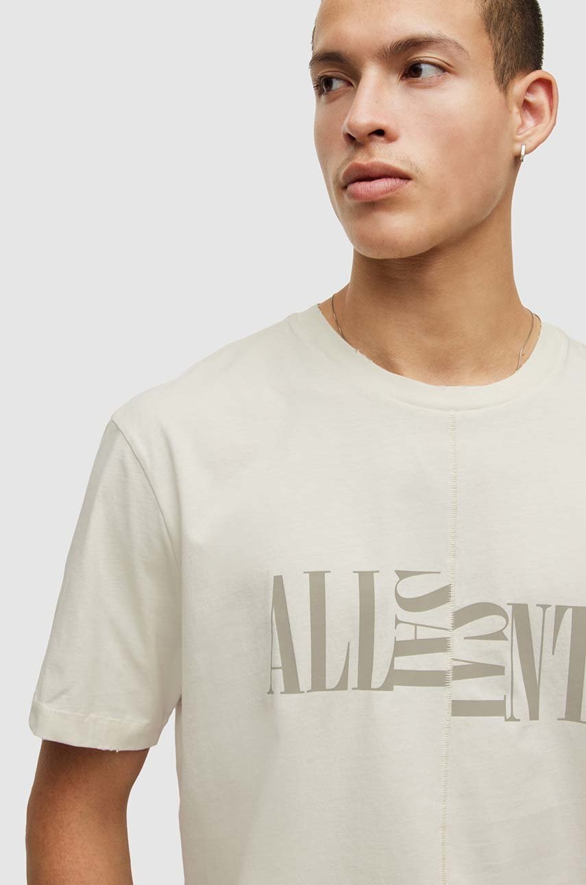 

Хлопковая футболка AllSaints цвет бежевый с принтом