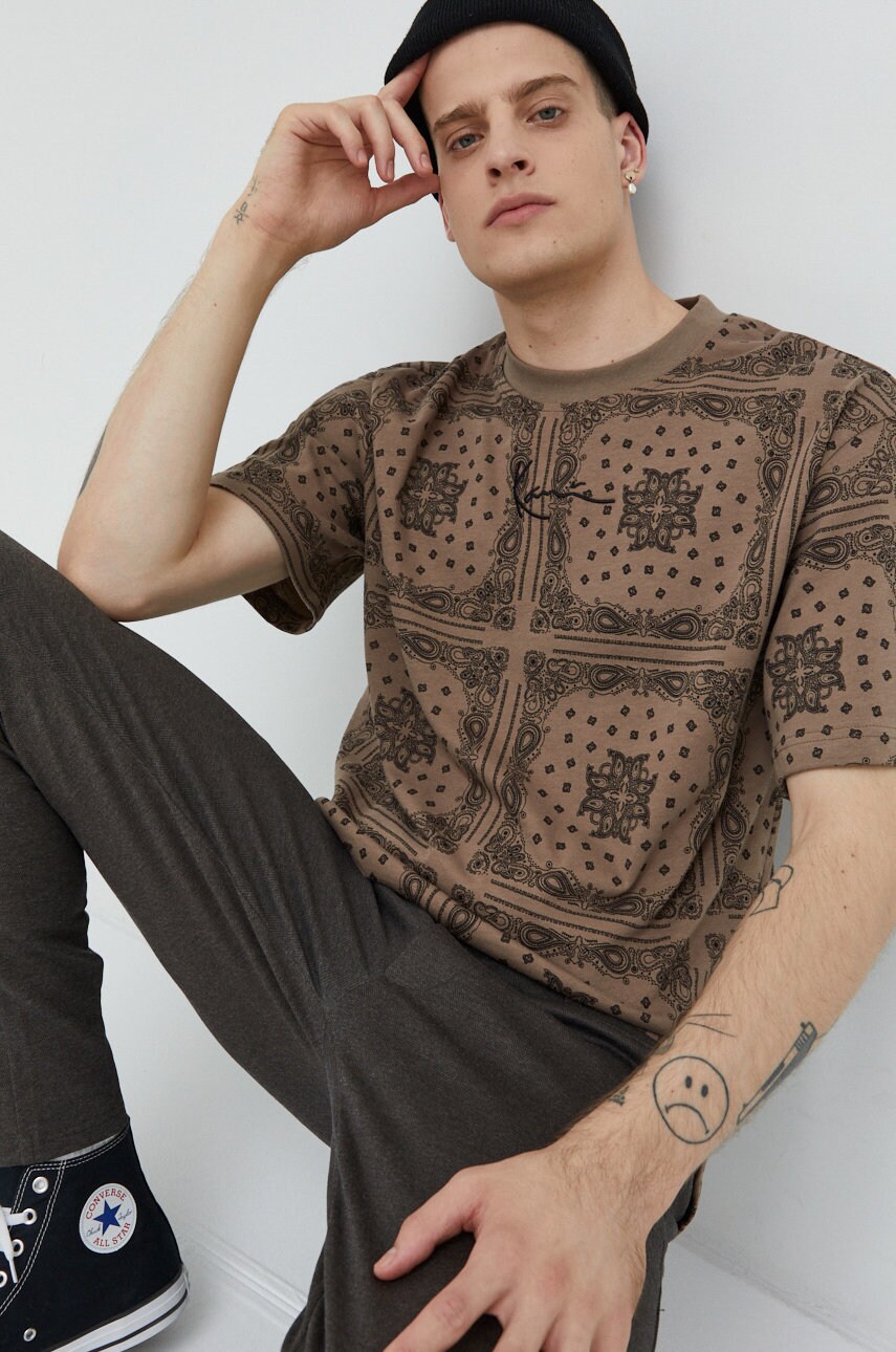 Karl kani tricou barbati, culoarea maro, modelator