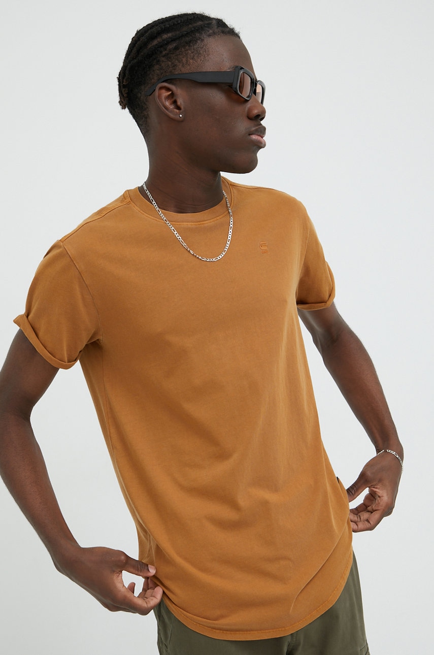 G-star raw tricou din bumbac culoarea maro, neted
