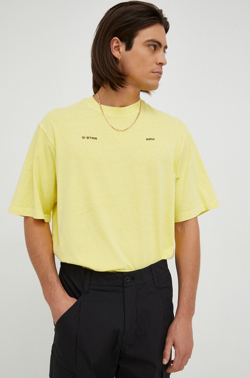 G-star raw tricou din bumbac culoarea galben, neted