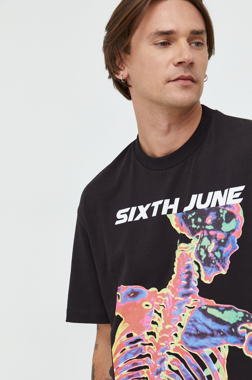 

Памучна тениска Sixth June в черно с принт, Черен