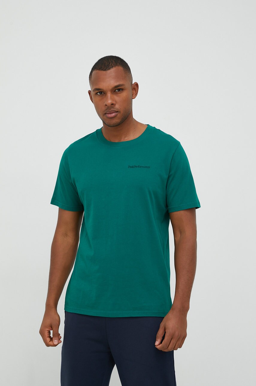Peak performance tricou din bumbac culoarea verde, neted