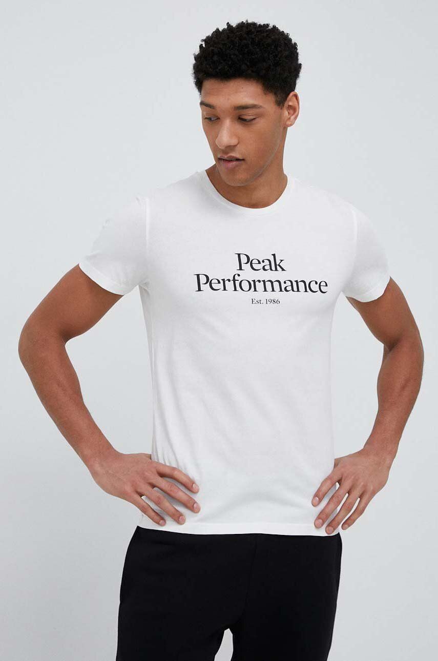 Bavlněné tričko Peak Performance bílá barva, s potiskem - bílá - 100 % Bavlna