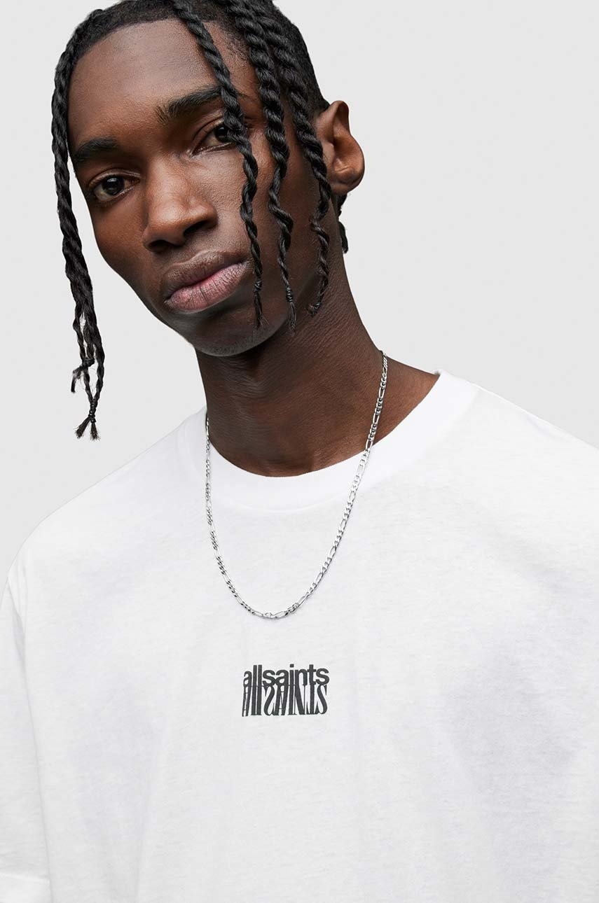 

Бавовняна футболка AllSaints колір білий з принтом