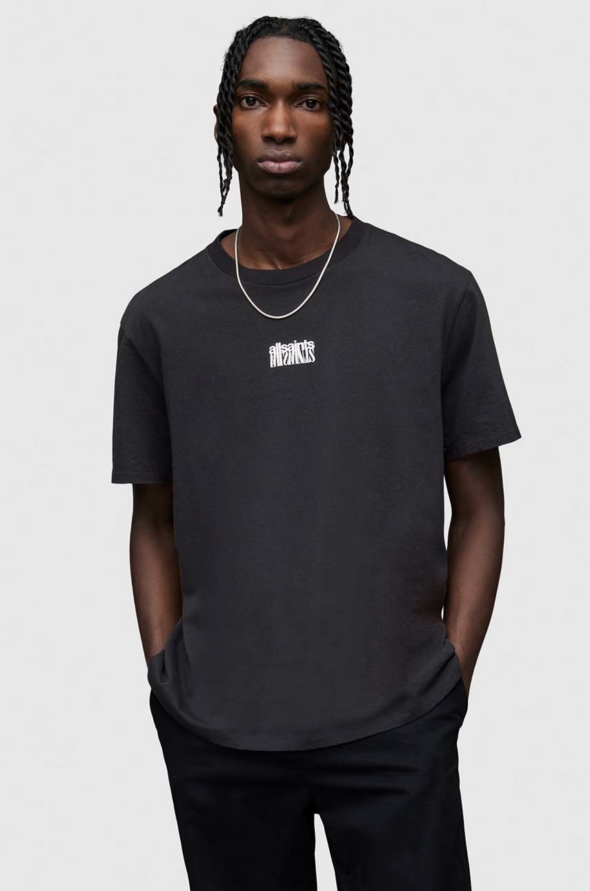 

Памучна тениска AllSaints в черно с принт, Черен