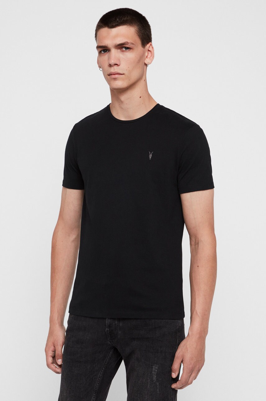 Allsaints tricou din bumbac culoarea negru, neted