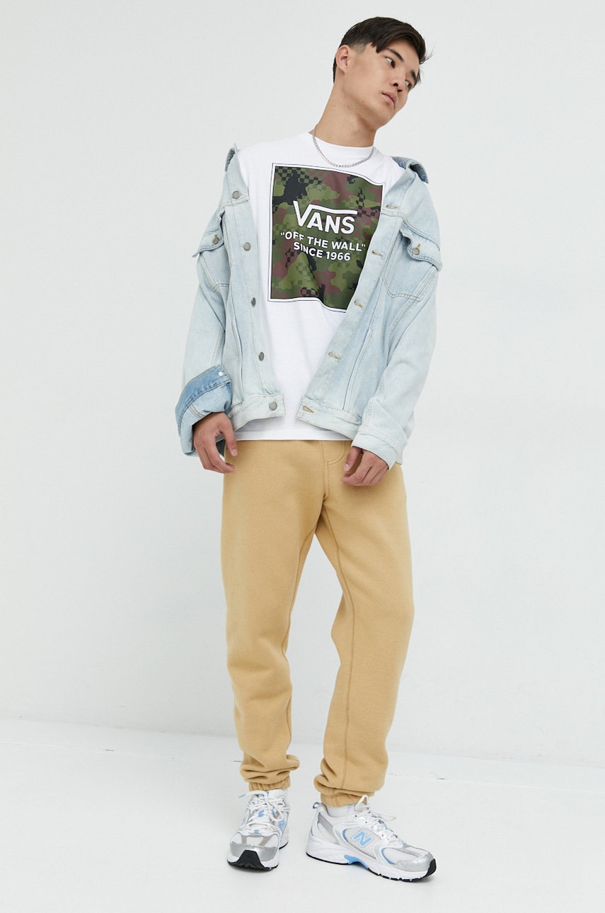 

Памучна тениска Vans в бяло с принт, Бял