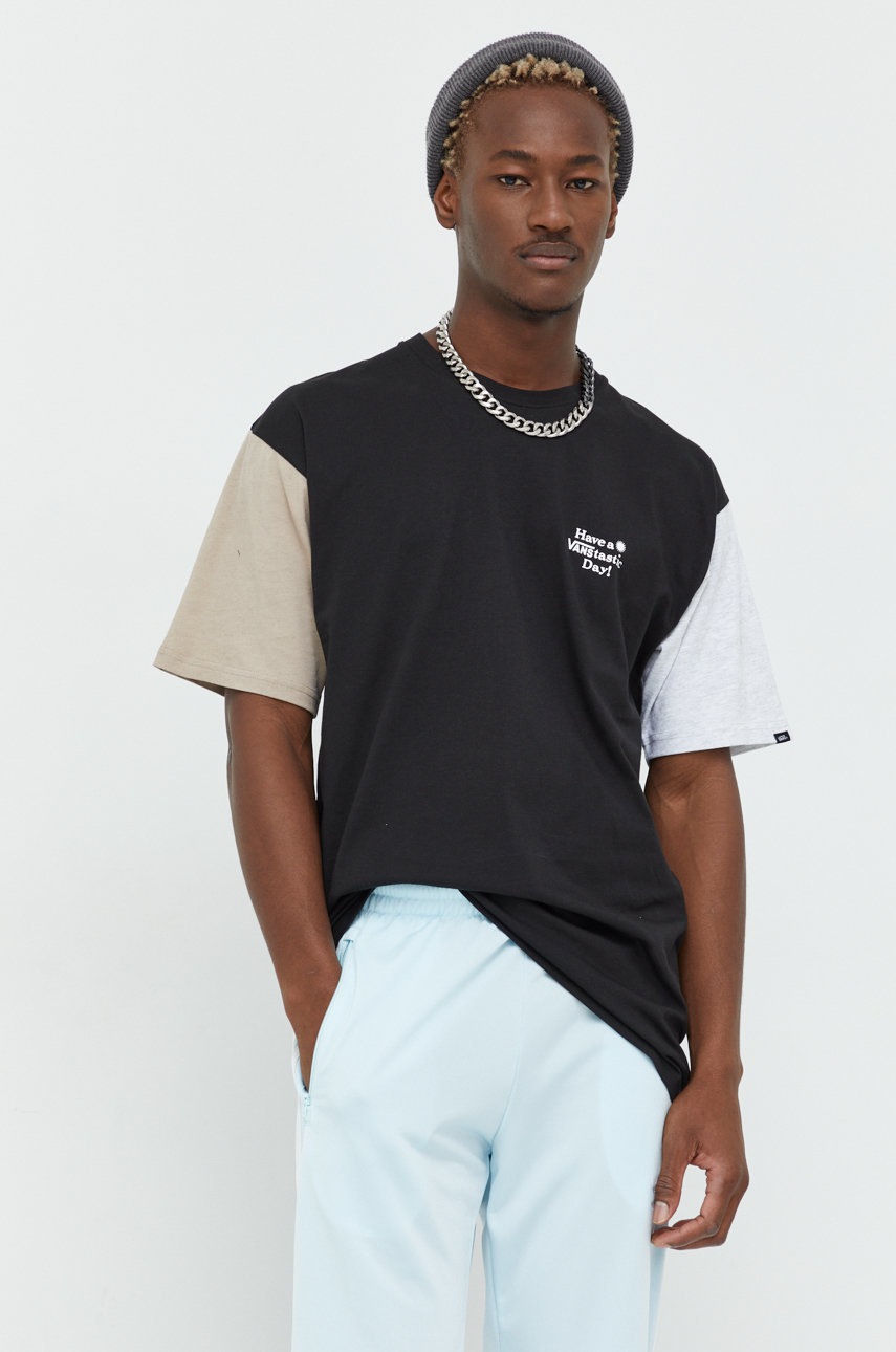 

Памучна тениска Vans в черно с десен, Черен