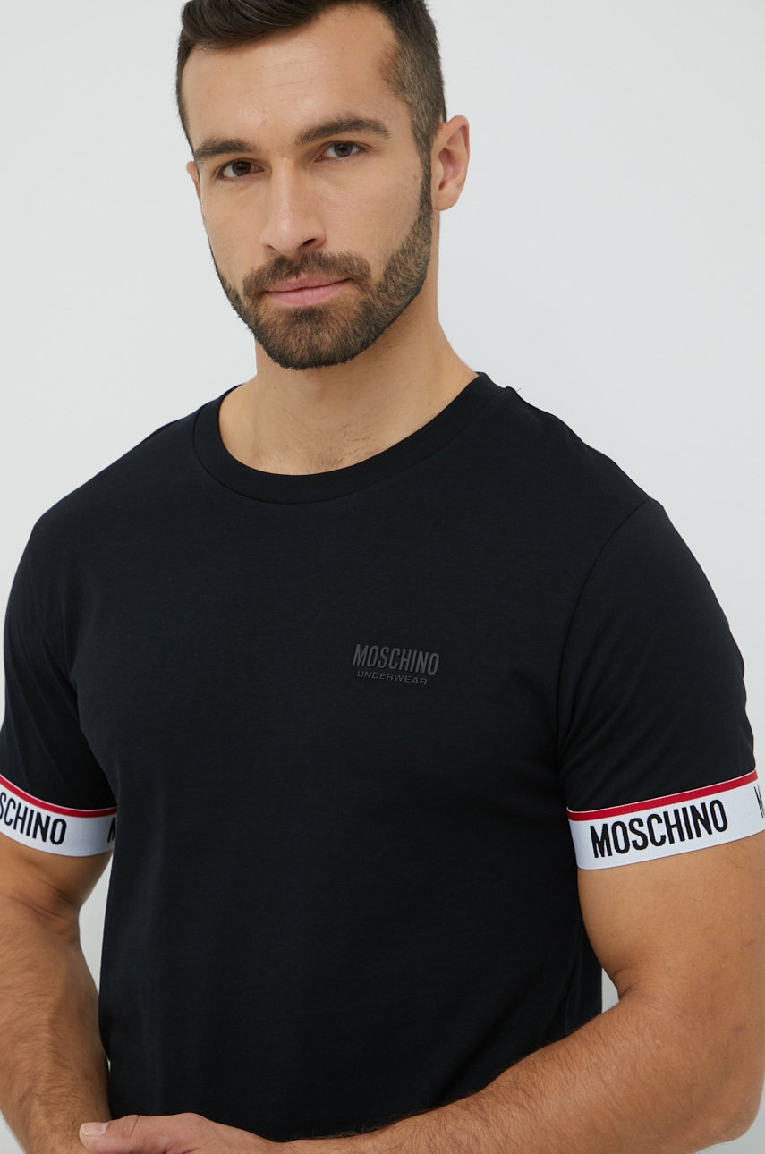 

Памучна тениска Moschino Underwear в черно с апликация, Черен