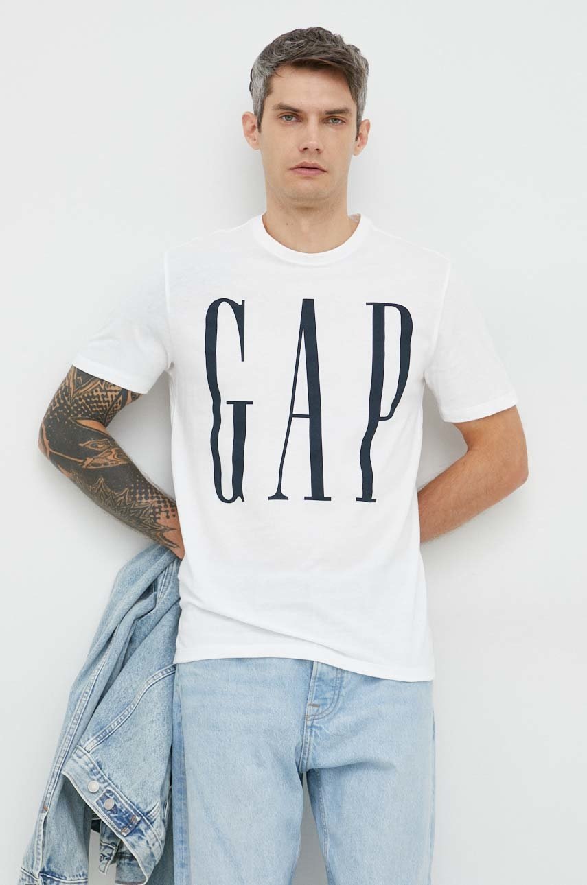 

Памучна тениска GAP в бяло с принт, Бял