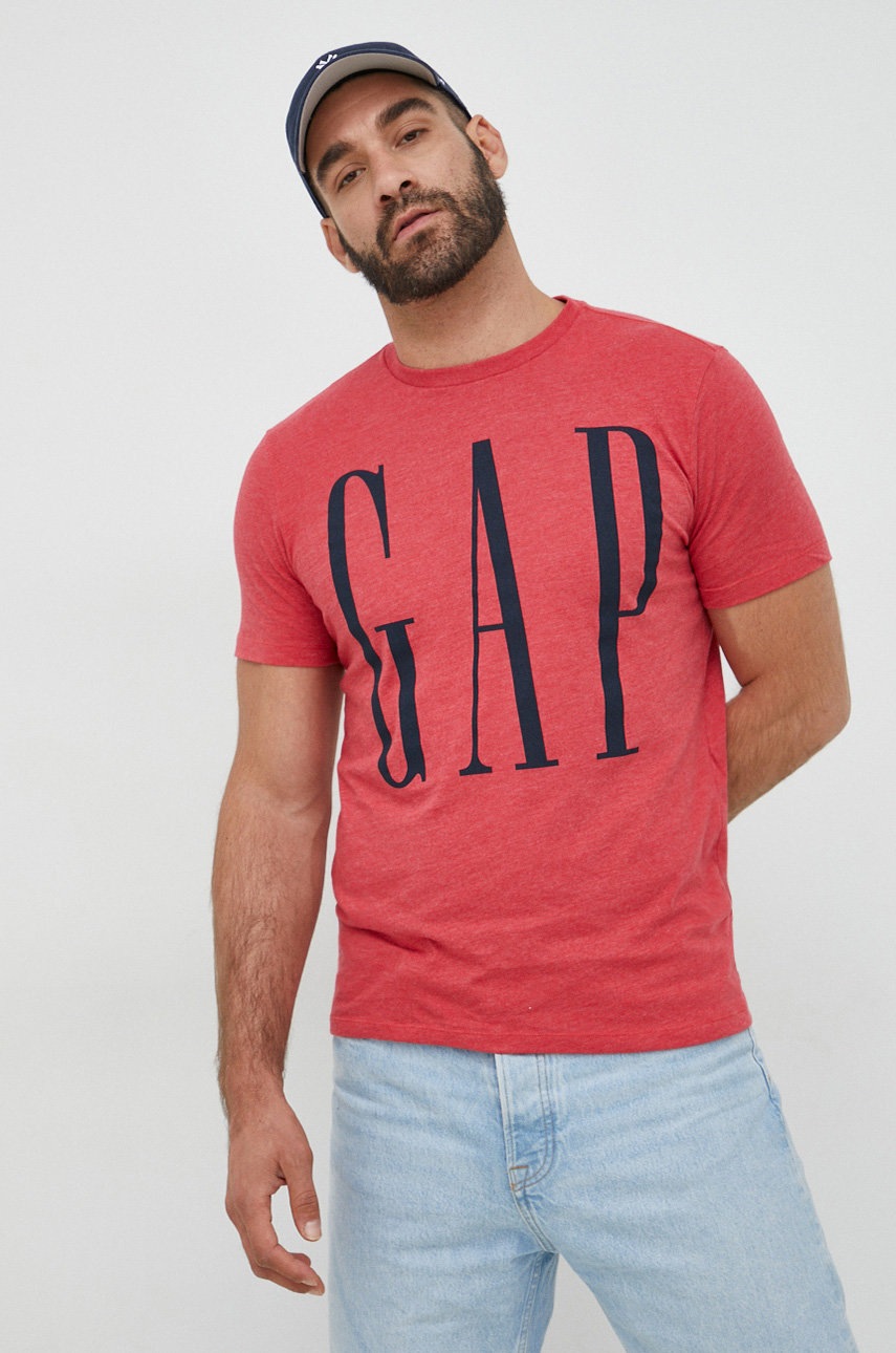 

Памучна тениска GAP в червено с принт, Червен