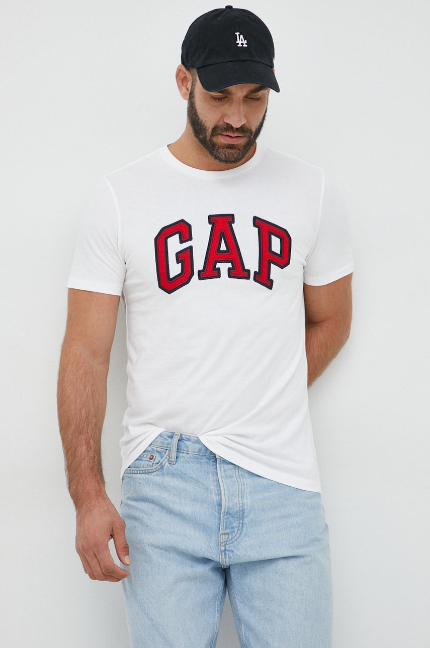 

Памучна тениска GAP в бяло с апликация, Бял
