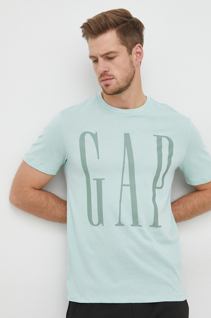 

Памучна тениска GAP в тюркоазено с принт, Тюркоазен