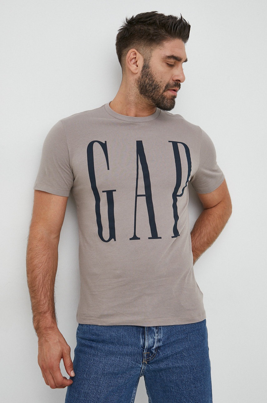 

Памучна тениска GAP в кафяво с принт, Кафяв