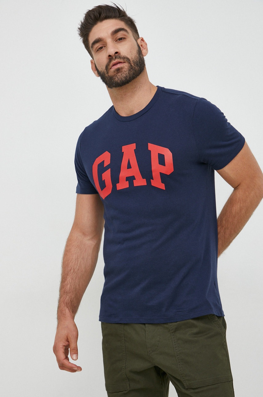 

Памучна тениска GAP в тъмносиньо с принт, Тъмносин
