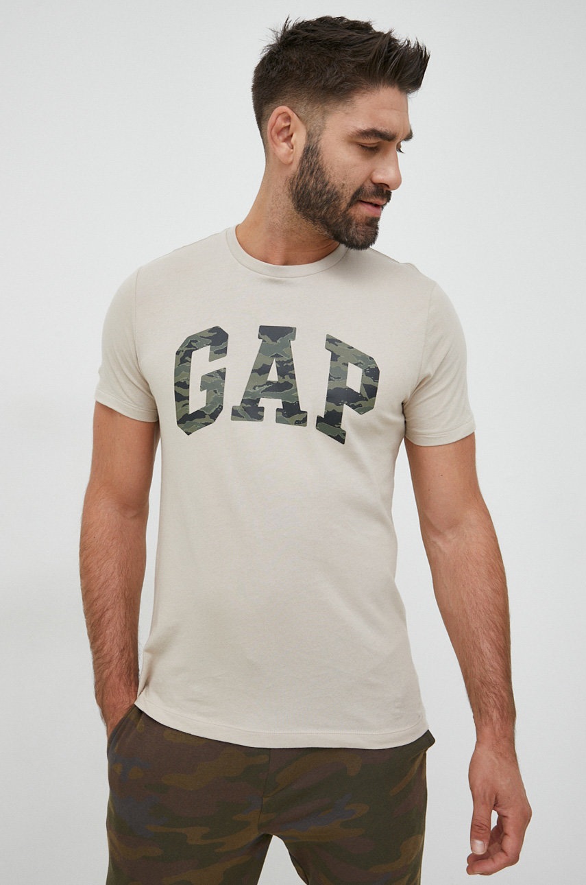 

Памучна тениска GAP в бежово с принт, Бежов