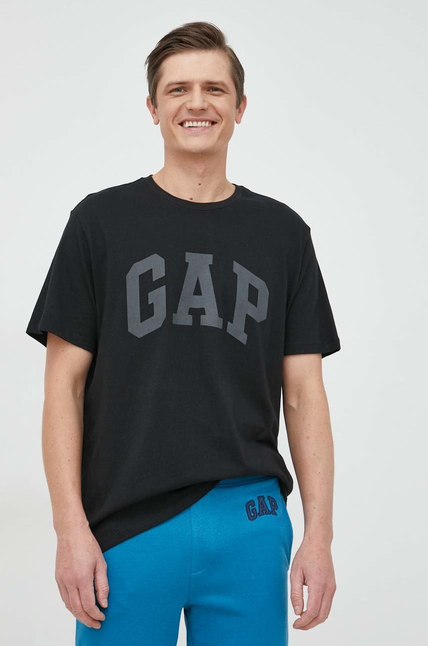 

Памучна тениска GAP в черно с принт, Черен